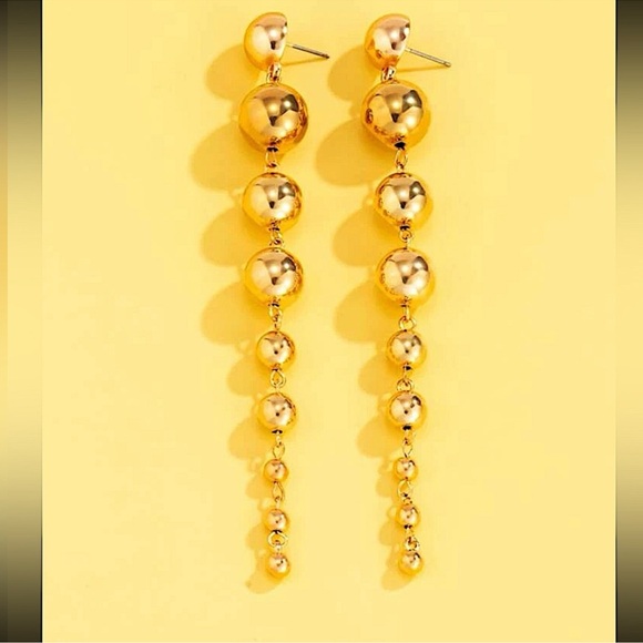 Gold Ball Drop Beaded Dangle Earrings - Picture 5 of 7